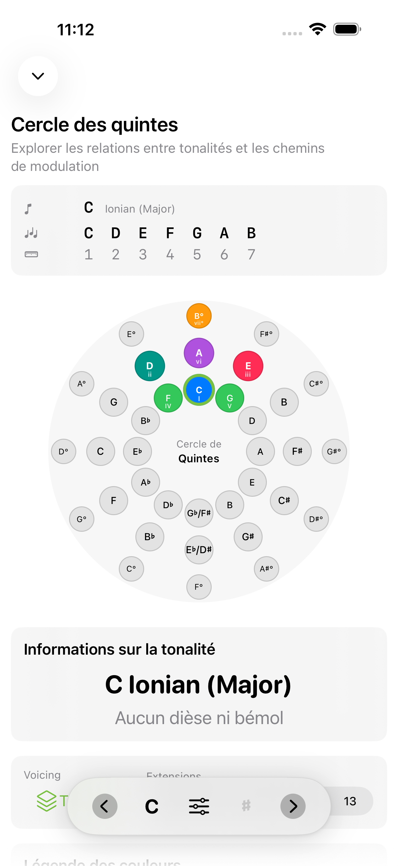 Cercle des quintes sur iPhone